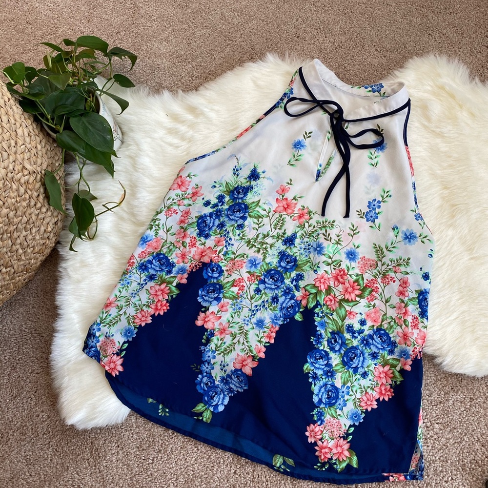 Tie Neck Floral Tank